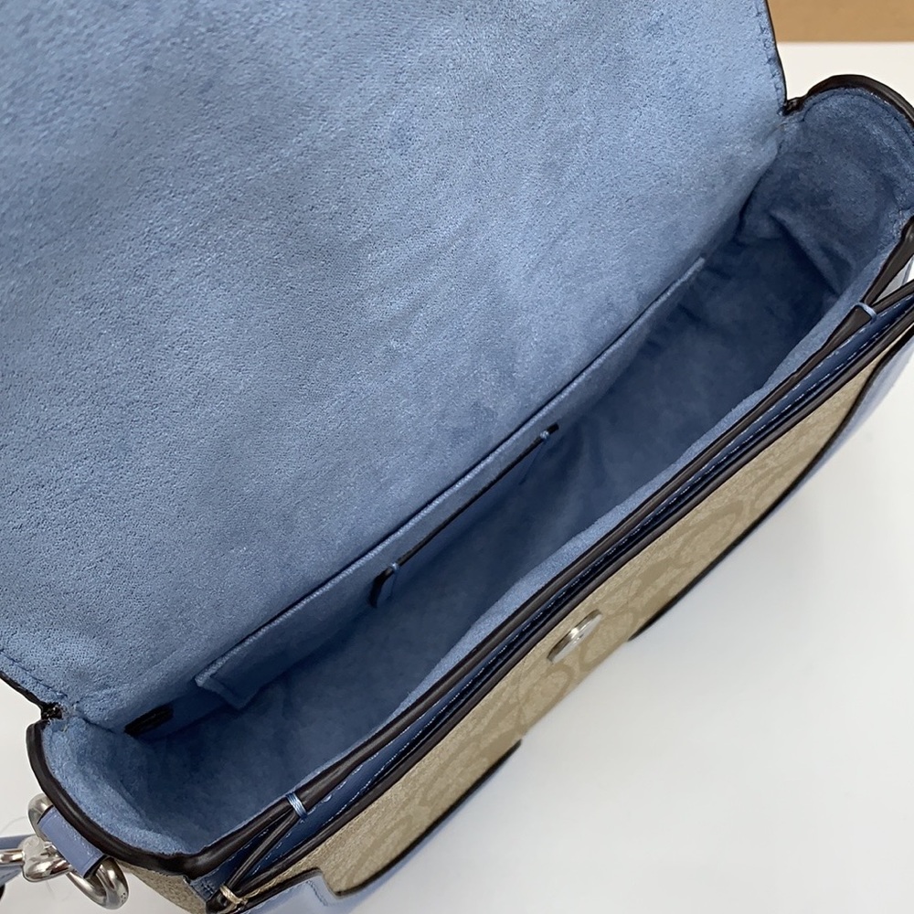 COACH Georgie Saddle Bag In Signature Canvas 
Silver/Light Khaki/Marble NWT - Picture 11 of 16